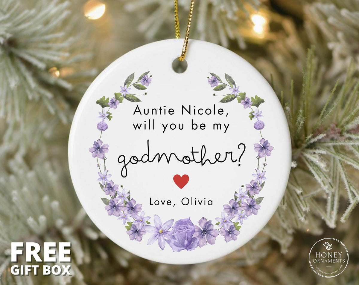Will you be my Godmother Ornament, Personalized Godmothers Proposal Christening Baptism Gift from Godchild Godmother Gift Godparent Gift