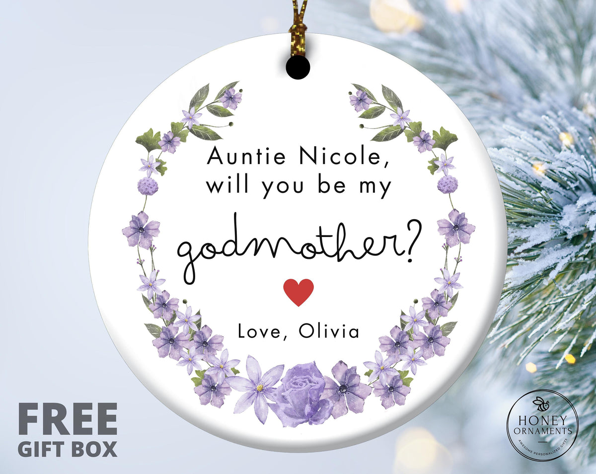 Will you be my Godmother Ornament, Personalized Godmothers Proposal Christening Baptism Gift from Godchild Godmother Gift Godparent Gift