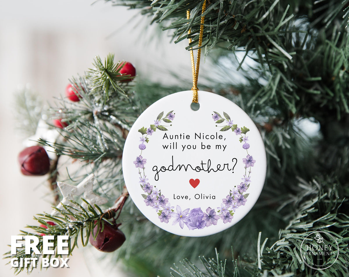Will you be my Godmother Ornament, Personalized Godmothers Proposal Christening Baptism Gift from Godchild Godmother Gift Godparent Gift