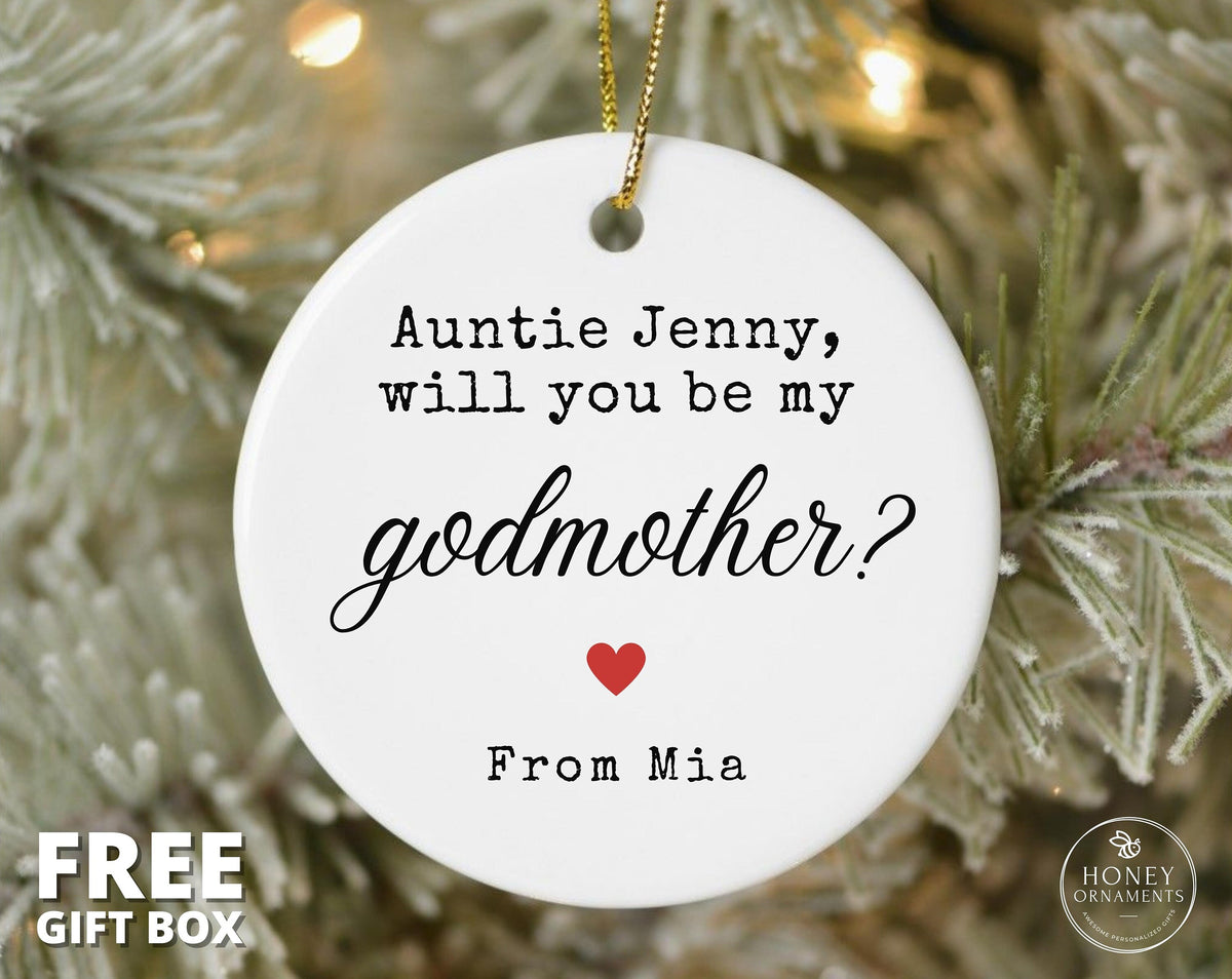 Will you be my Godmother Ornament, Personalized Godmothers Proposal Christening Baptism Gift from Godchild Godfather Gift Godparent Gift