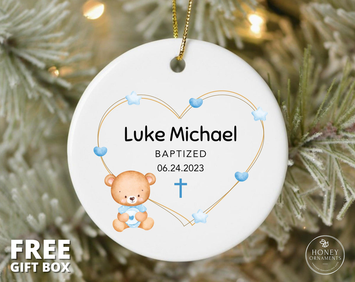 Personalized Baptism Ornament, God Bless Keepsake, Christening Gift