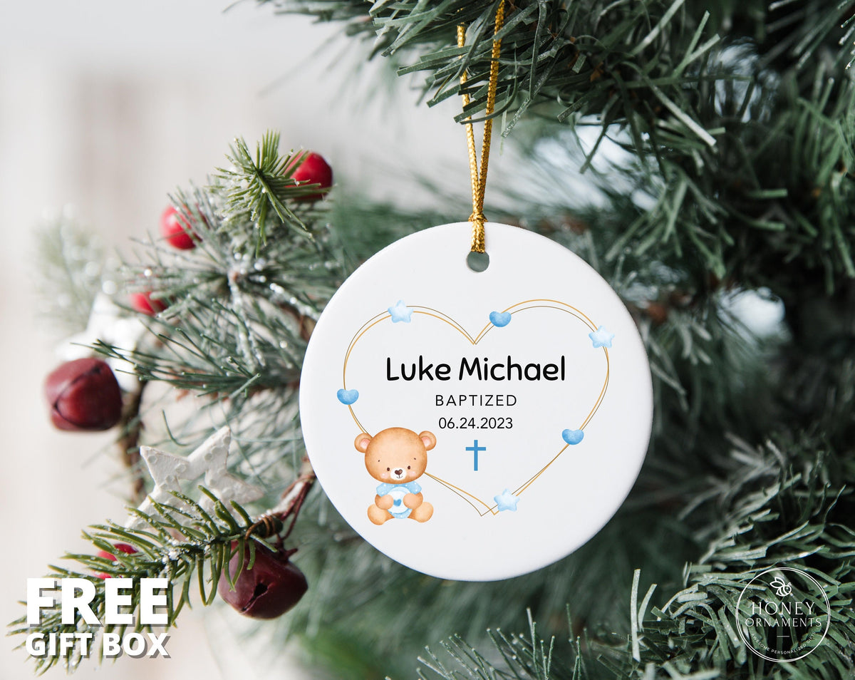 Personalized Baptism Ornament, God Bless Keepsake, Christening Gift