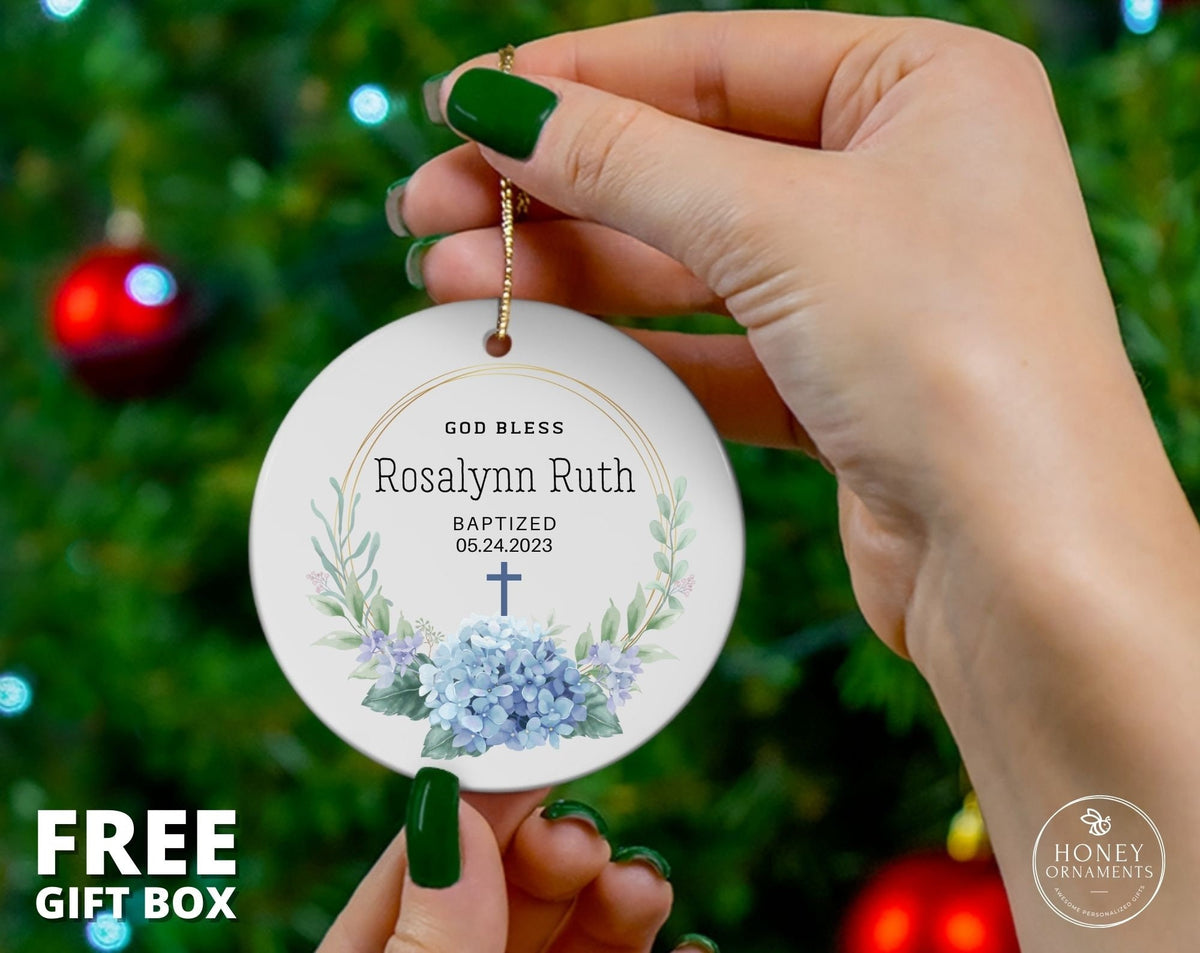 Personalized Baptism Ornament, God Bless Christening Gift, Keepsake