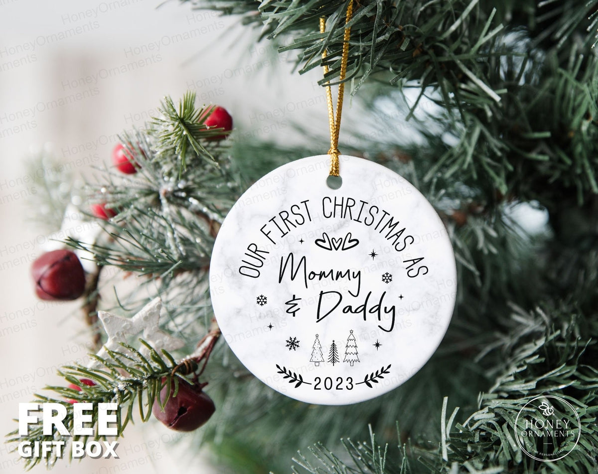 Baby Announcement Gift, New Parents Ornament, New Parents Expecting Parents Gift, Our First Christmas as Mommy and Daddy, New Parents Gift