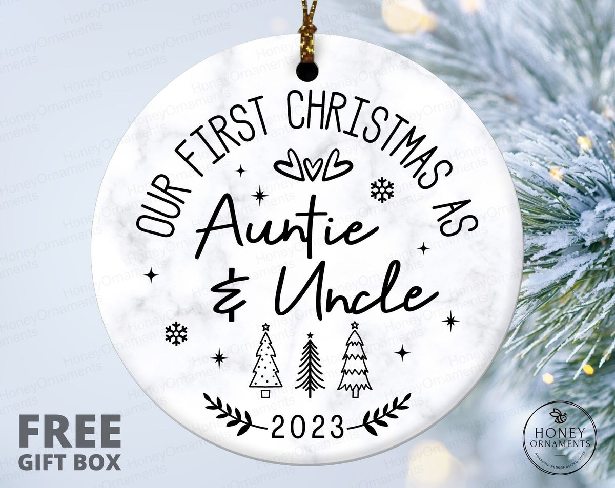 Our First Christmas as Auntie & Uncle Ornament, Baby Announcement Gift, New Auntie Gift, New Uncle Gift, Baby Birth Announcement Gift Aunt