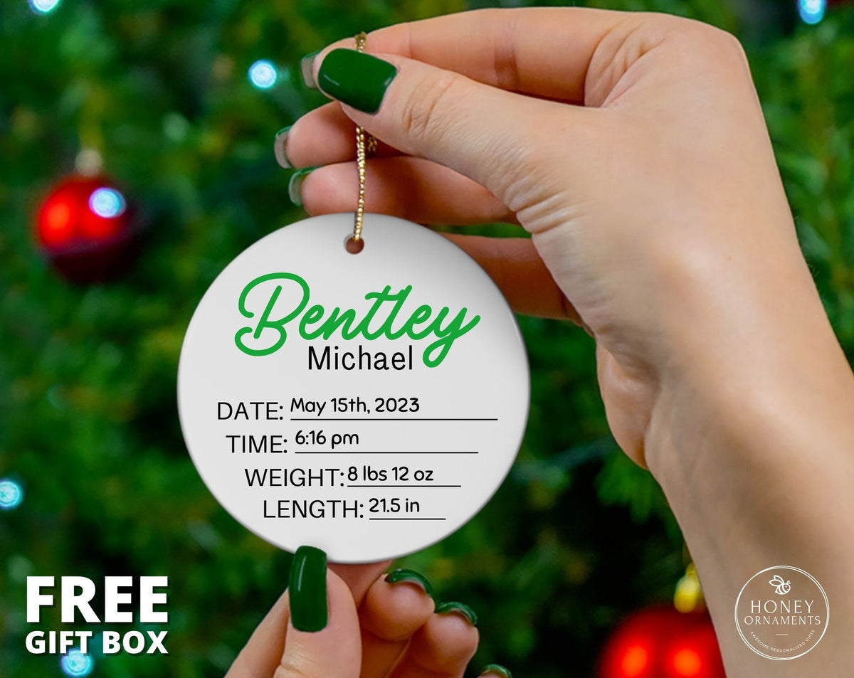Baby Announcement Ornament With Birth Stats, Ornament for Name Reveal, Baby Name Reveal, Personalized Baby Name Sign, Sign For Hospital