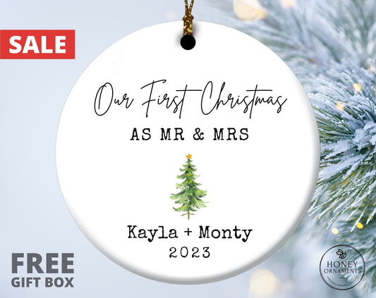 Mr and Mrs Christmas Ornament Custom First Christmas Married Ornament Personalized Wedding Gift Newlywed Gift Our First Christmas Ornament