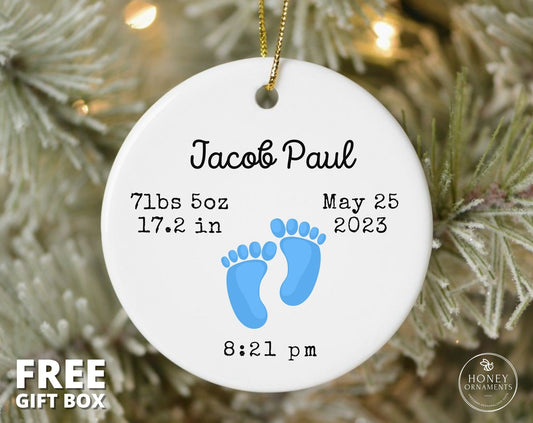 Newborn Birth Stats Ornament Personalized Baby Birth Stat Baby First Christmas Ornament Baby Birth Announcement Newborn Footprints Keepsake