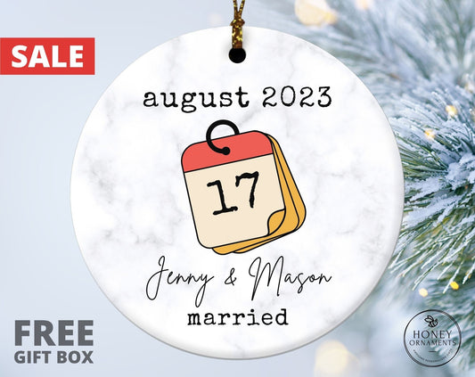 Anniversary Gift Married Ornament Newlywed Gift Engagement Gift Wedding Gift Wedding Date Ornament Our First Christmas Calendar Gift
