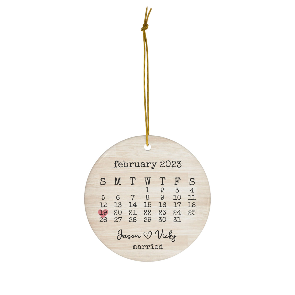 Personalized Wedding Date Calendar Ornament, Newly Married Gift