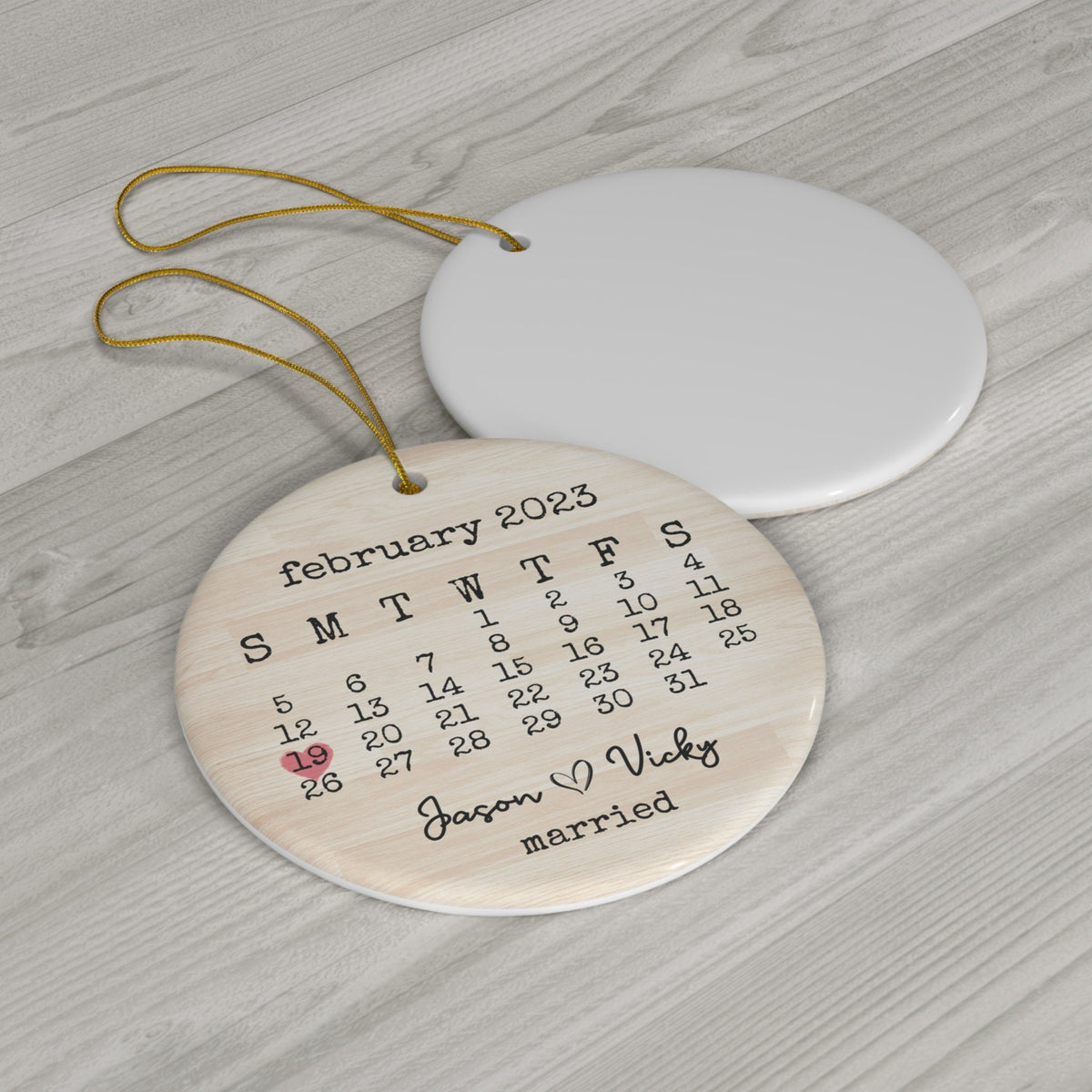 Personalized Wedding Date Calendar Ornament, Newly Married Gift