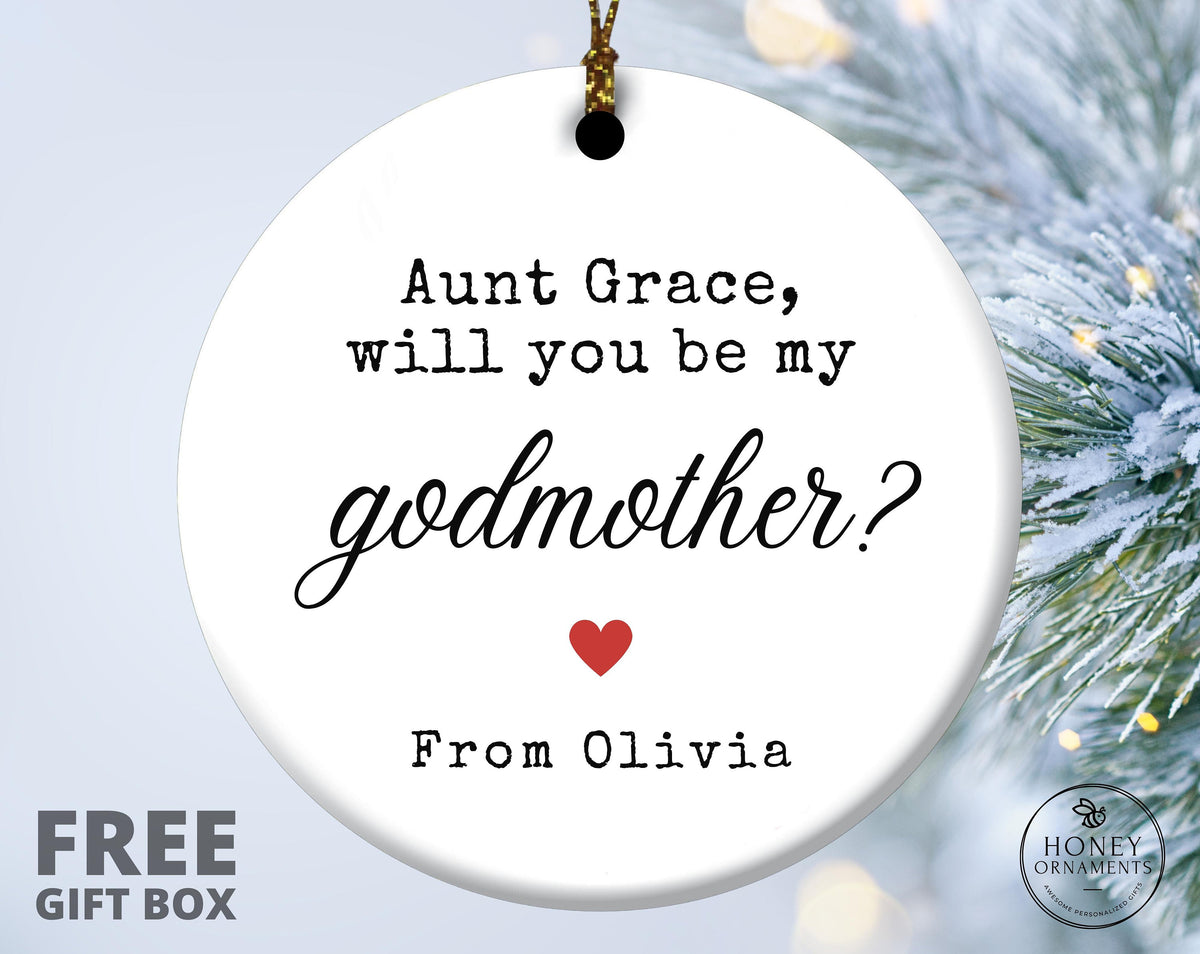 Will you be my Godmother Ornament, Personalized Godmothers Proposal Christening Baptism Gift from Godchild Godfather Gift Godparent Gift