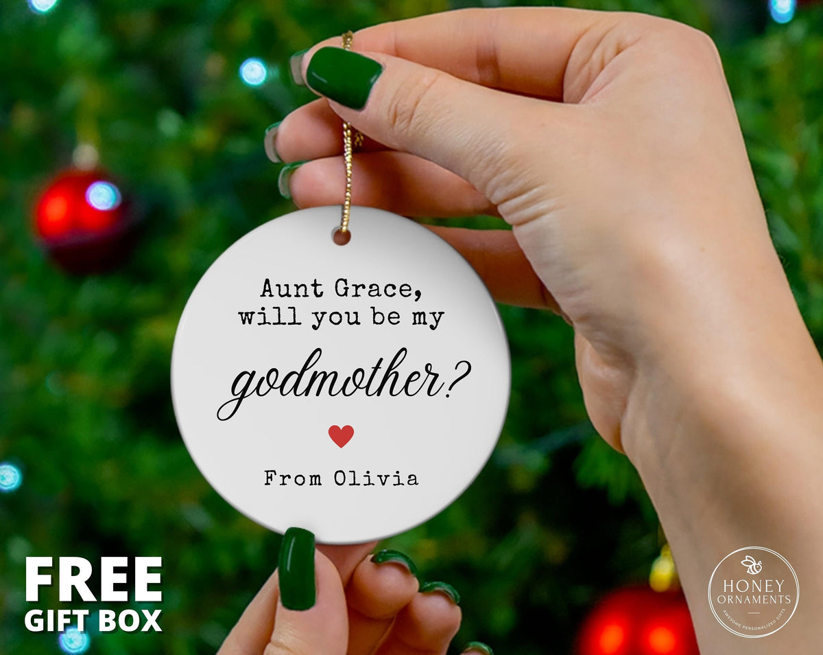 Will you be my Godmother Ornament, Personalized Godmothers Proposal Christening Baptism Gift from Godchild Godfather Gift Godparent Gift