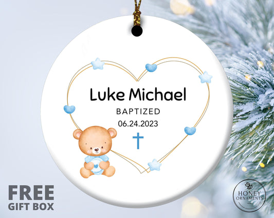 Personalized Baptism Ornament, God Bless Keepsake, Christening Gift