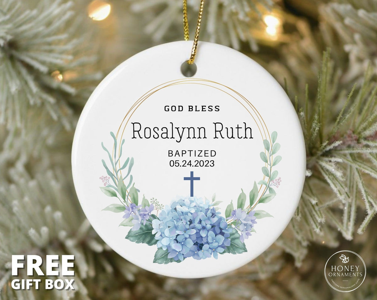 Personalized Baptism Ornament, God Bless Christening Gift, Keepsake