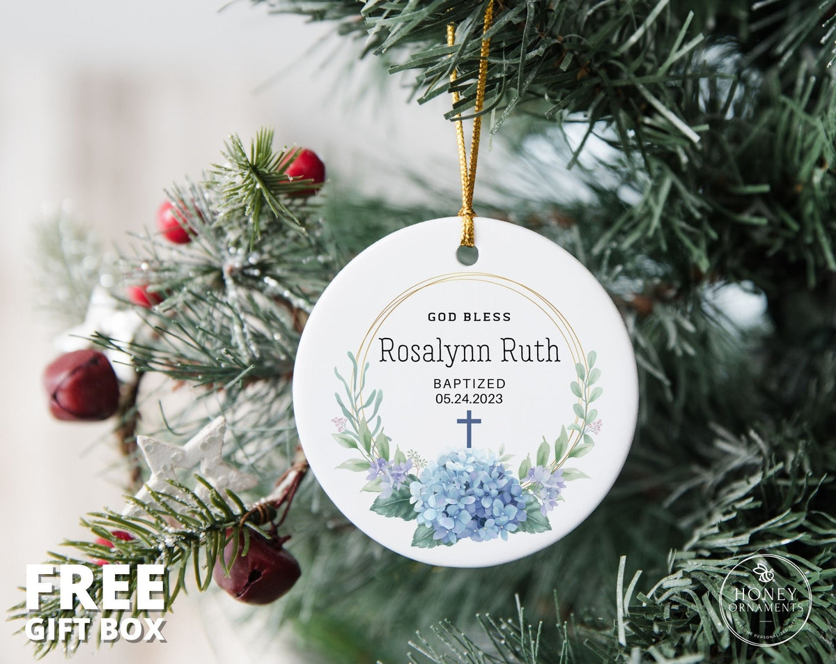 Personalized Baptism Ornament, God Bless Christening Gift, Keepsake