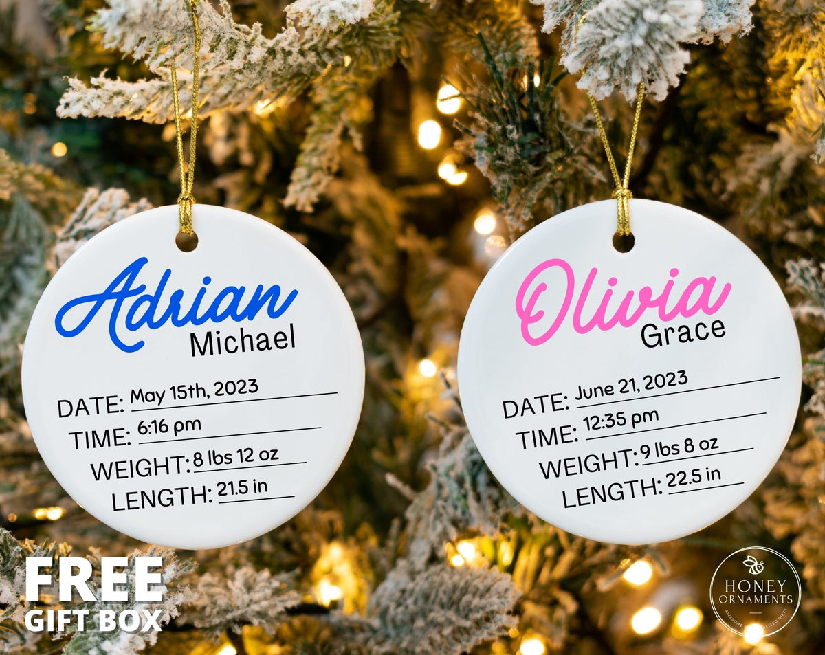 Baby Announcement Ornament With Birth Stats, Ornament for Name Reveal, Baby Name Reveal, Personalized Baby Name Sign, Sign For Hospital