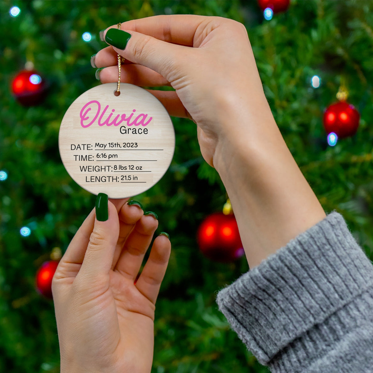 Baby Announcement Ornament With Birth Stats, Personalized Baby Name Sign, Ornament for Name Reveal, Baby Name Reveal, Sign For Hospital