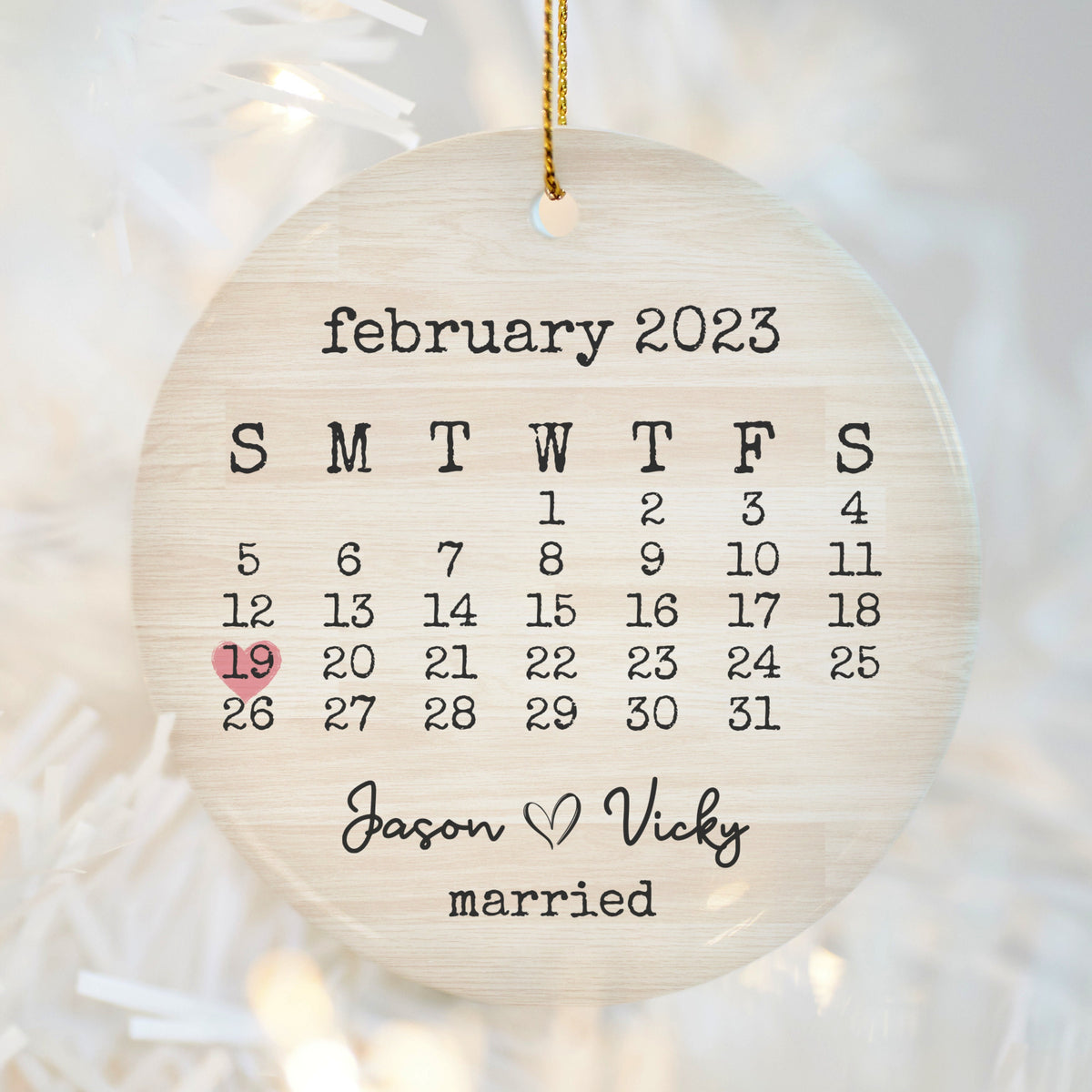 Personalized Wedding Date Calendar Ornament, Newly Married Gift