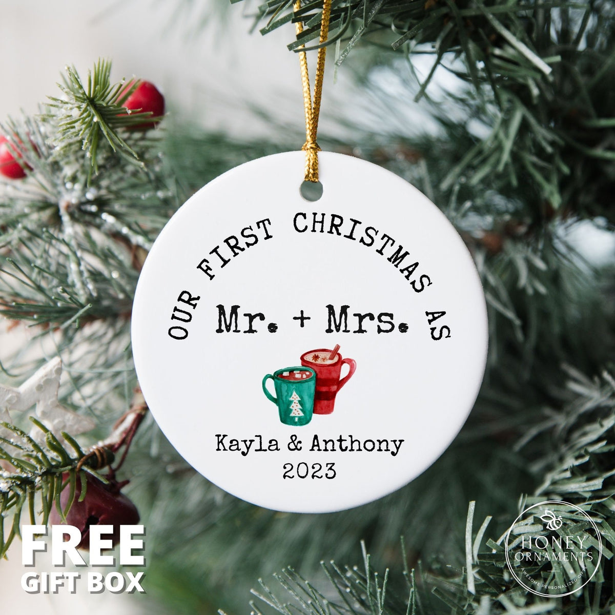 First Christmas Married Ornament - Personalized Mr and Mrs Tree Christmas Ornament - Our First Christmas Married as Mr and Mrs Ornament