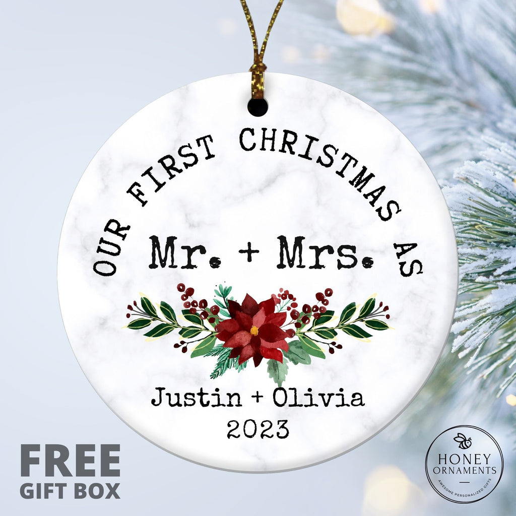 Personalized Mr and Mrs Tree Christmas Ornament