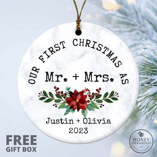 Personalized Mr and Mrs Tree Christmas Ornament - First Christmas Married Ornament - Our First Christmas Married as Mr and Mrs Ornament