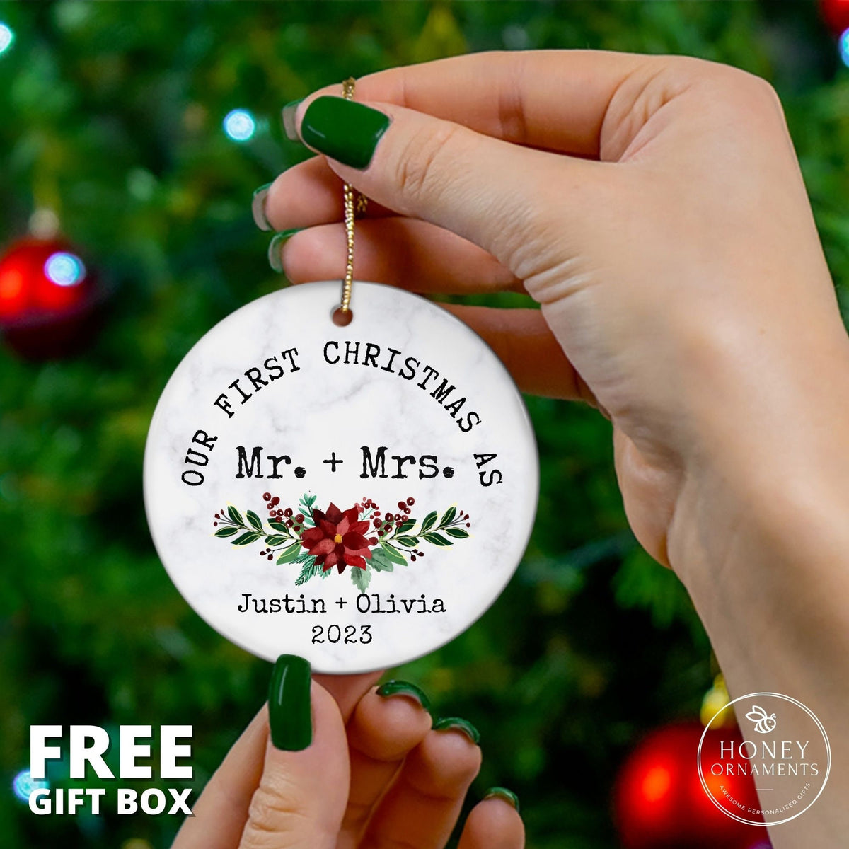 Personalized Mr and Mrs Tree Christmas Ornament - First Christmas Married Ornament - Our First Christmas Married as Mr and Mrs Ornament