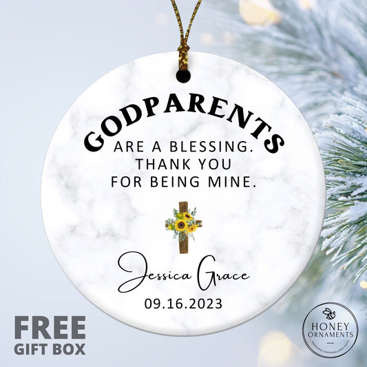 Personalized Godmother Gift, Godparents Ornament, Godfather Thank You Keepsake, Custom Godparents are a Blessing, Christening Baptism Gift