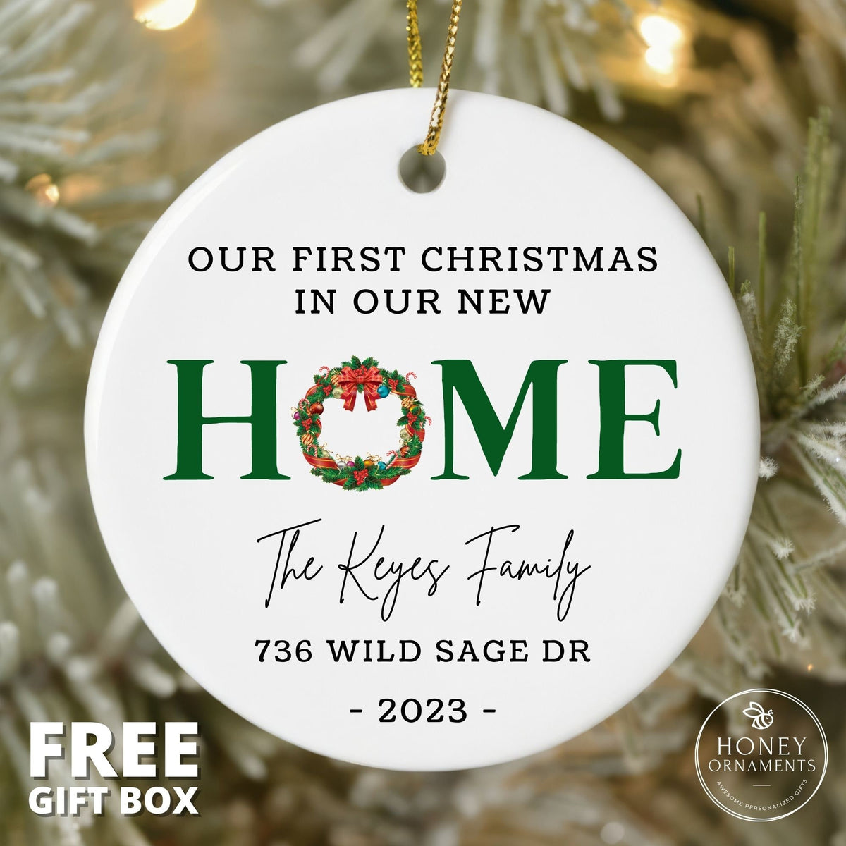 Personalized New Home Ornament – Wreath Christmas Keepsake