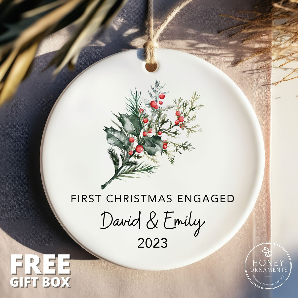 Engaged Ornament - Personalized First Christmas Engaged