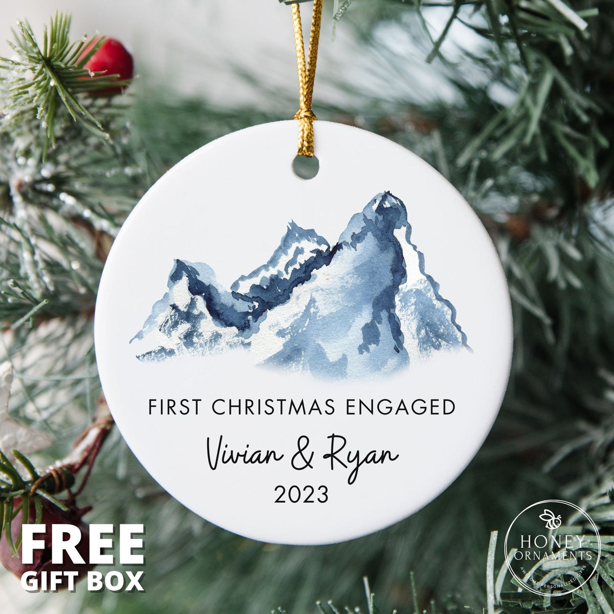 Personalized Ceramic Engagement Ornament – First Christmas Engaged, Custom Names & Date (2026)