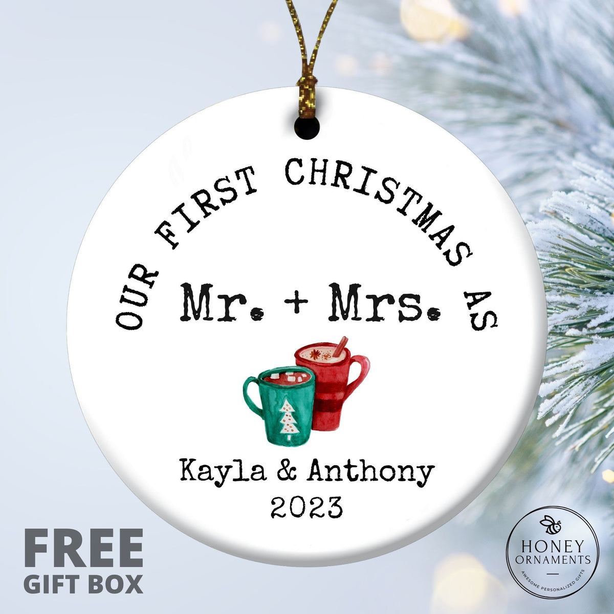 First Christmas Married Ornament - Personalized Mr and Mrs Tree Christmas Ornament - Our First Christmas Married as Mr and Mrs Ornament