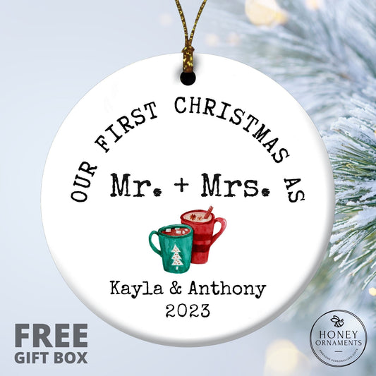 First Christmas Married Ornament - Personalized Mr and Mrs Tree Christmas Ornament - Our First Christmas Married as Mr and Mrs Ornament