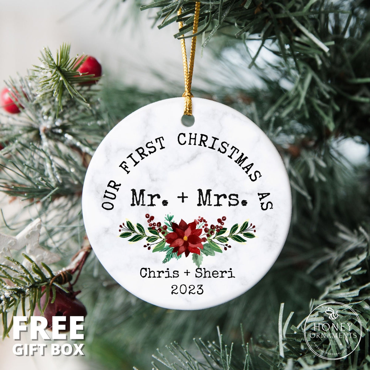 Personalized Mr and Mrs Tree Christmas Ornament - First Christmas Married Ornament - Our First Christmas Married as Mr and Mrs Ornament