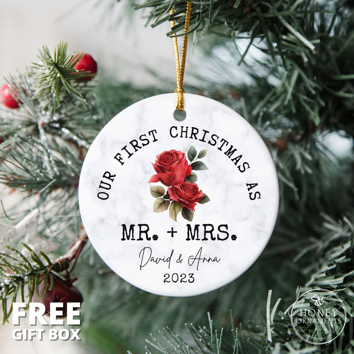 Our First Christmas Married as Mr and Mrs Ornament - Personalized Mr and Mrs Tree Christmas Ornament - First Christmas Married Ornament