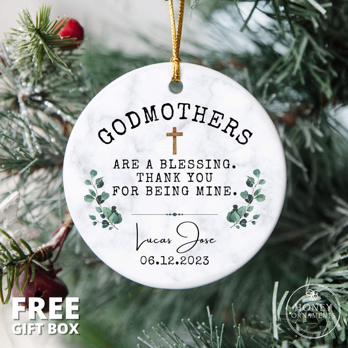 Personalized Godparents Ornament, Godmother Gift, Godfather Thank You Keepsake, Custom Godparents are a Blessing, Christening Baptism Gift