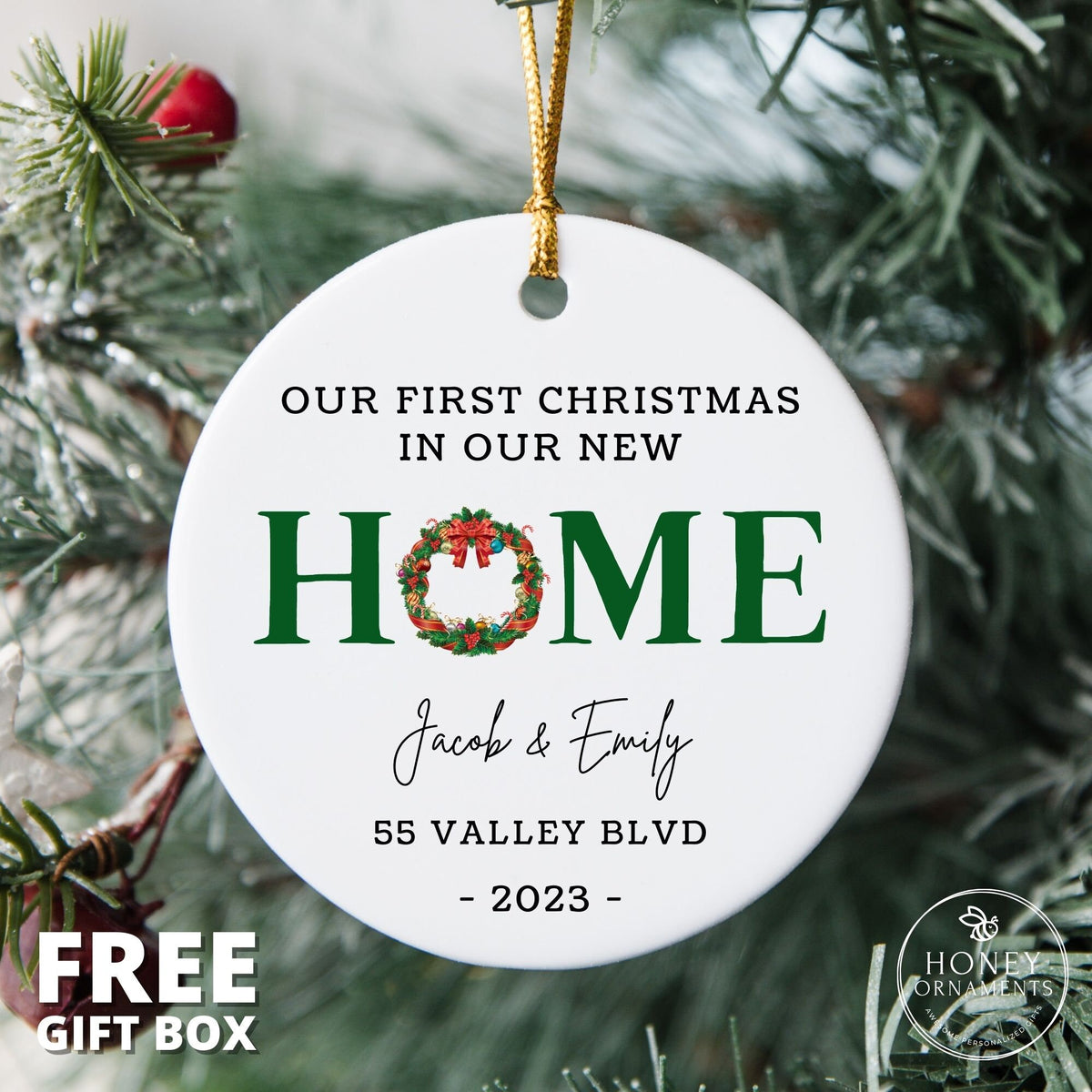 Personalized New Home Ornament – Wreath Christmas Keepsake