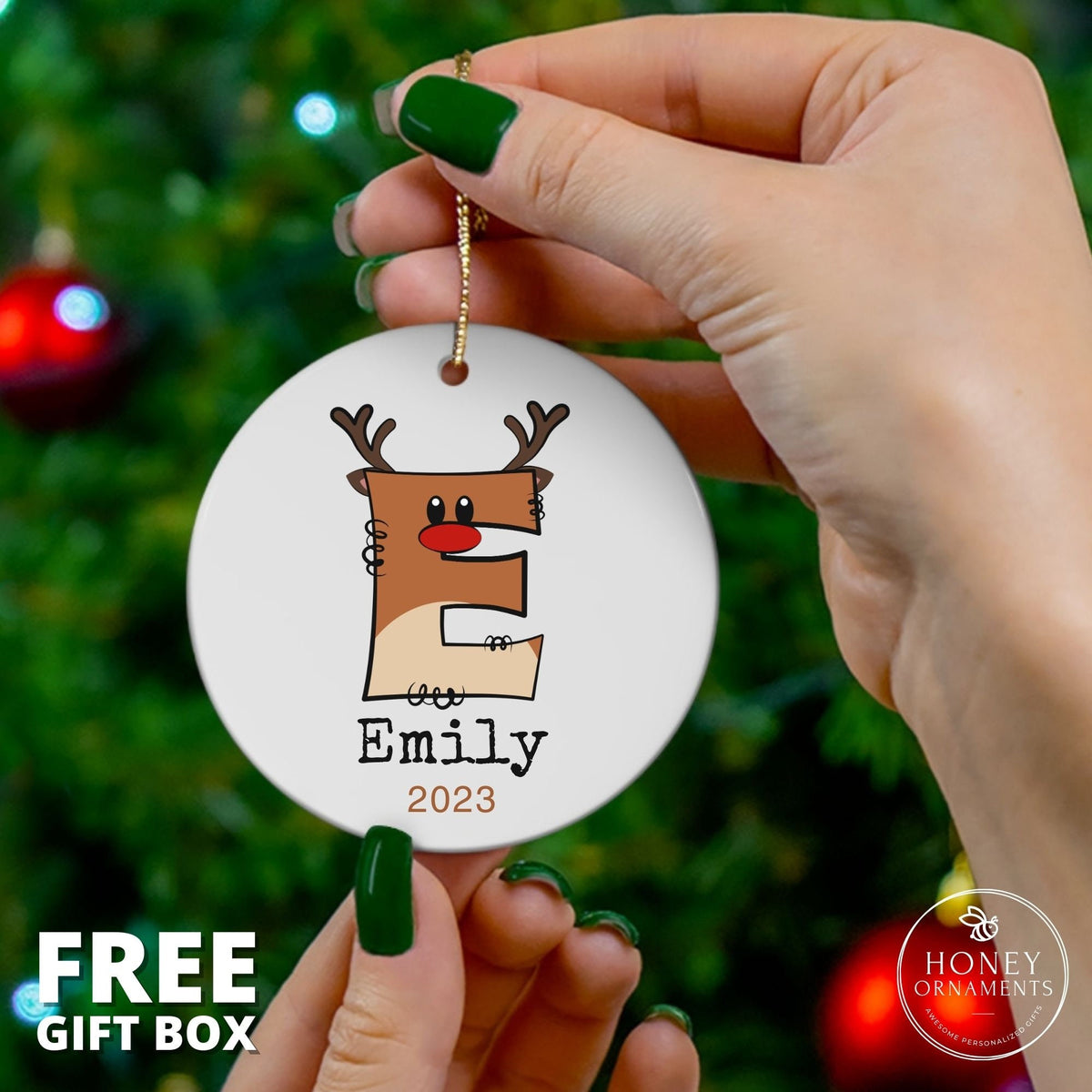 Personalized Ceramic Deer Ornament, Custom Family Name Keepsake, Monogram Christmas Gift (2026)