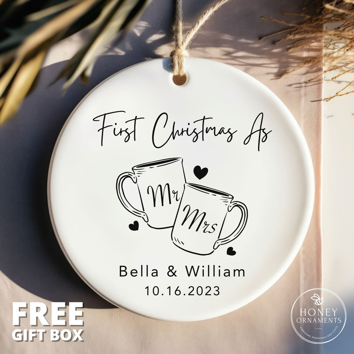 First Christmas Married Ornament - Mr and Mrs Christmas Ornament - Our First Christmas Married as Mr and Mrs Ornament - Personalized Gifts