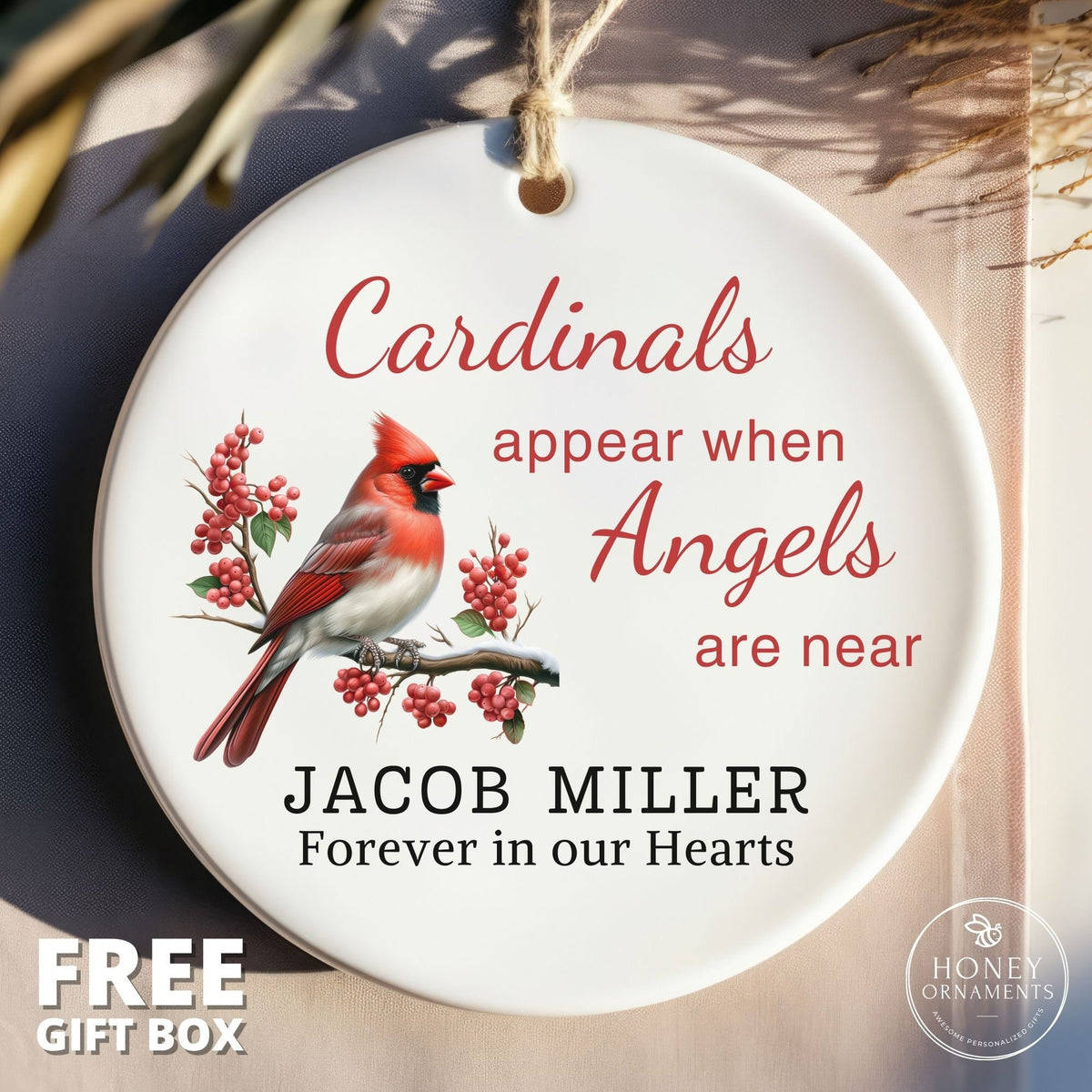 Cardinal Memorial Personalized Ornament - Bereavement Ornament - Bereavement Gift - Sympathy gift - Family Loss - Memorial gift - Custom