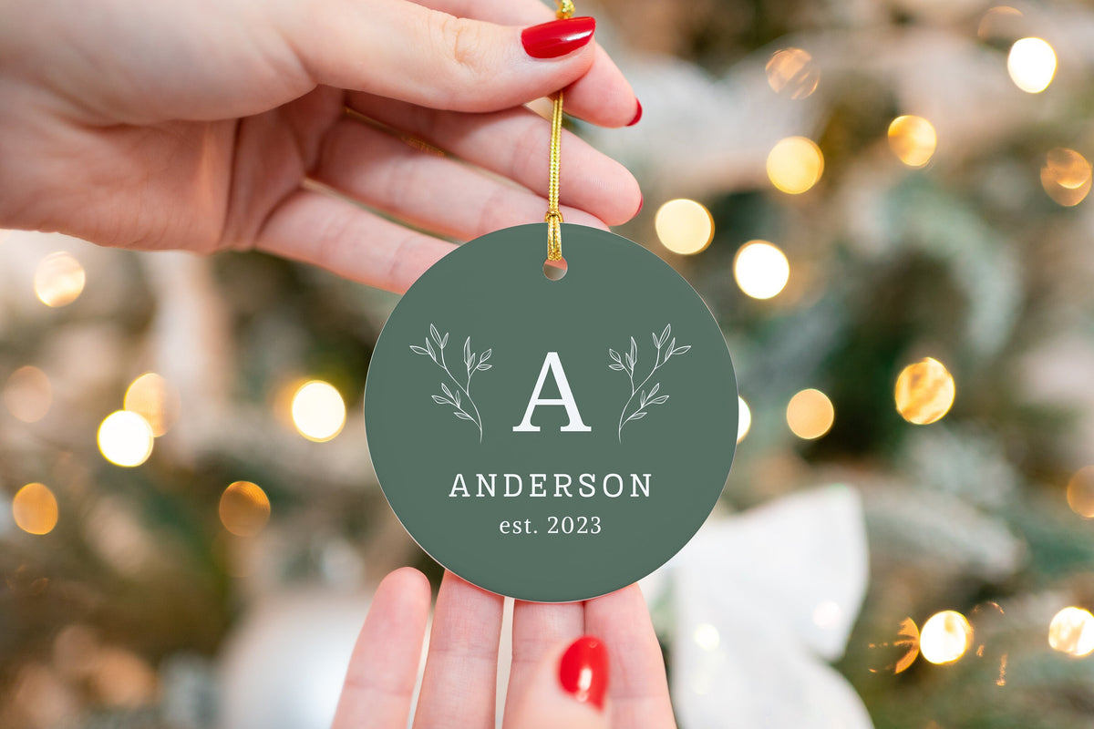 Monogram Newlywed Ornament, Sage Green, Personalized Family Name Ornaments, Custom Initial Ornament, 2026 Family Ornament, Christmas Gift