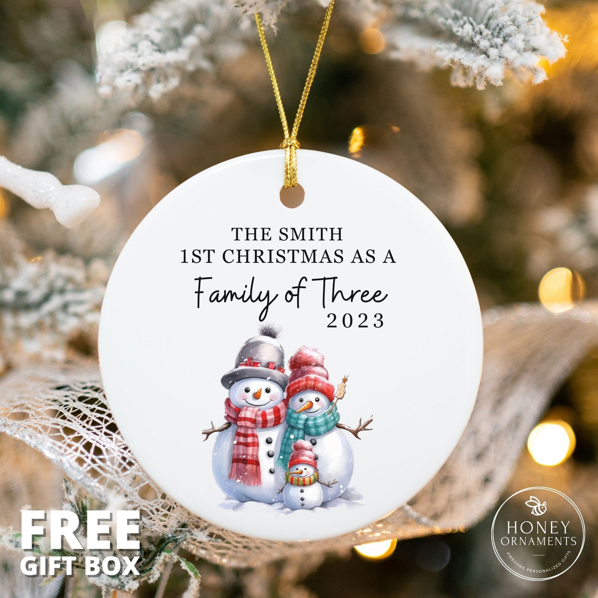Personalized Family of Three Ornament - Family of 3 - Family Christmas Ornament - Baby's First Christmas Ornament, First Christmas Ornament