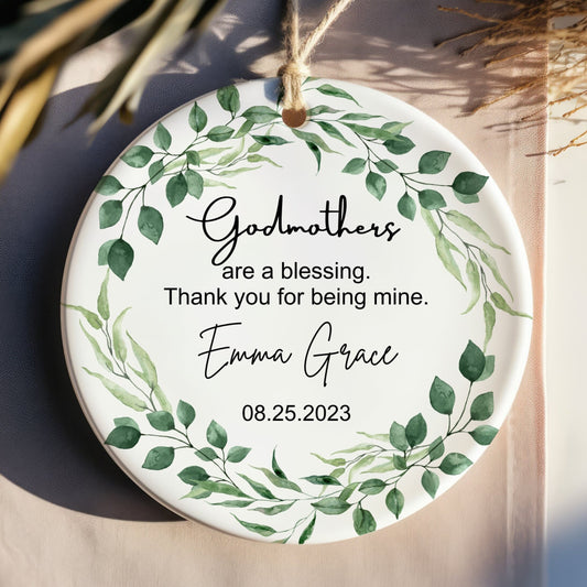 Personalized Godmother Ornament, Godmother Gift, Godmother Thank You Keepsake, Custom Godmother Ornament, Christening Christmas Ornament