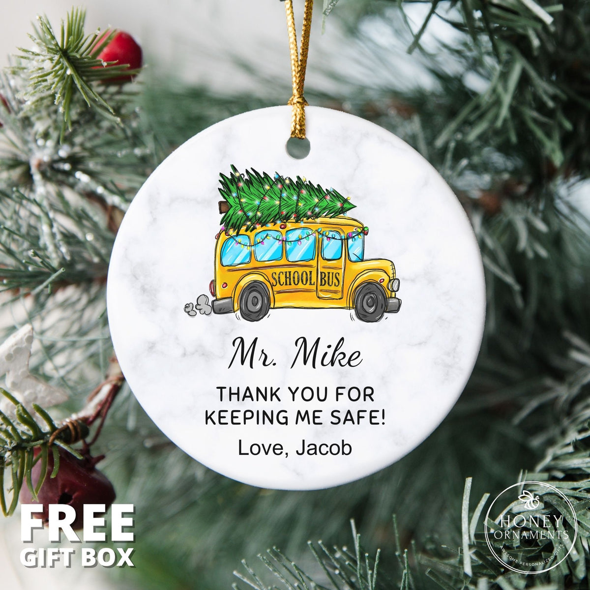Personalized School Bus Driver Christmas Ornament, Ceramic
