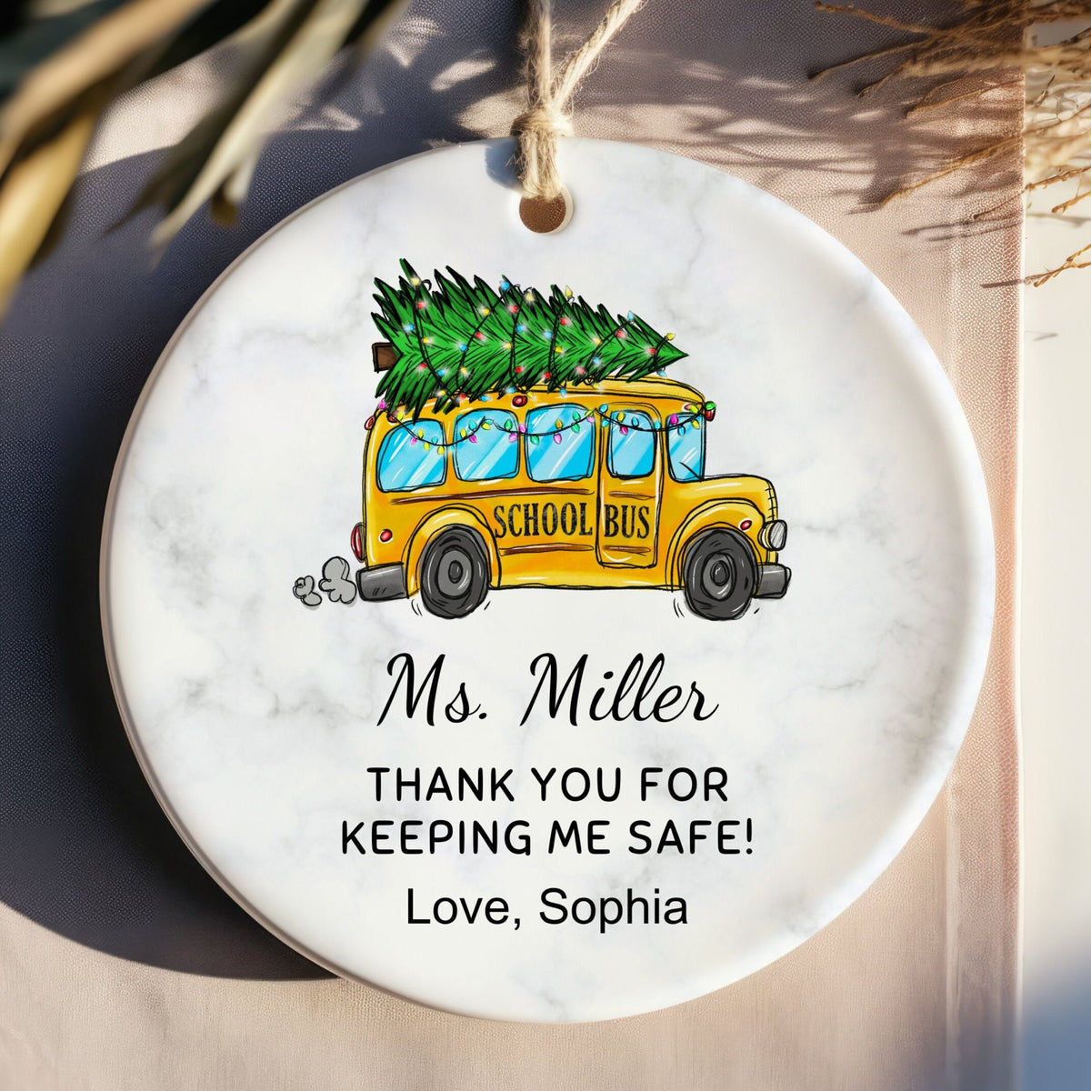 Personalized School Bus Driver Christmas Ornament, Ceramic