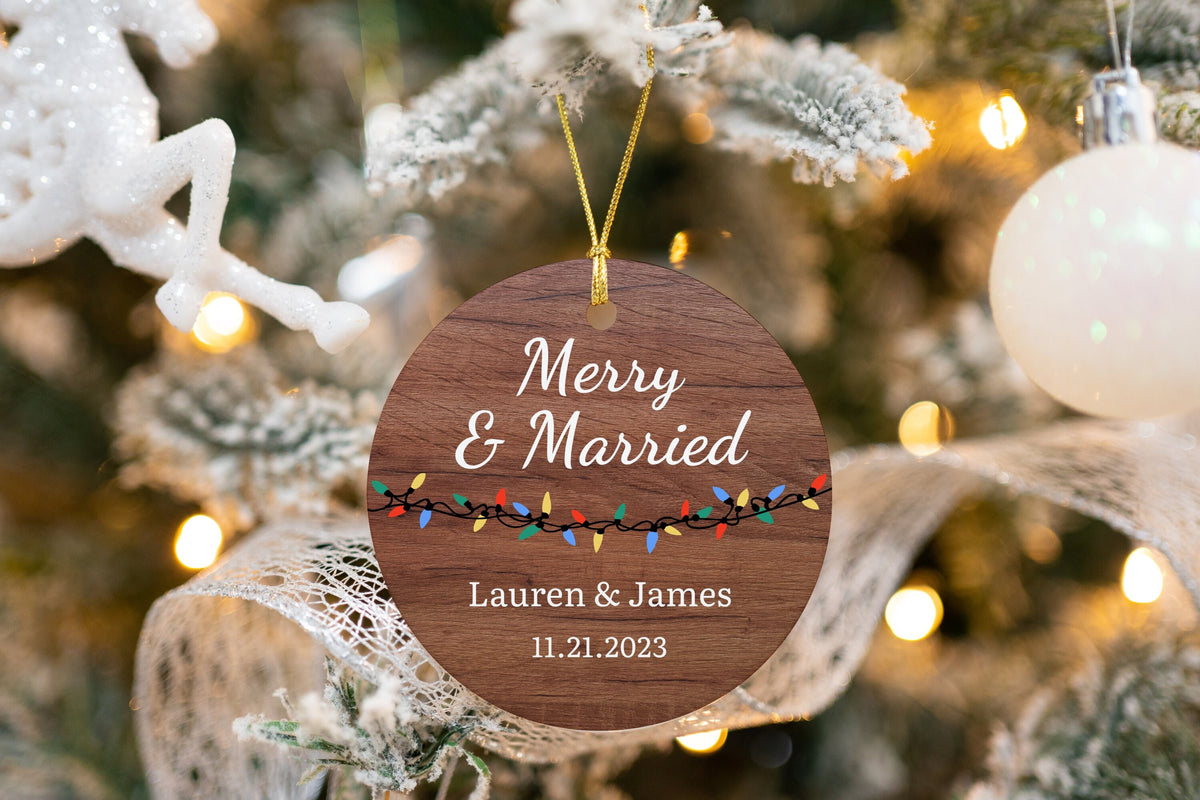 Merry and Married Ornament, Personalized Christmas Married Ornament, Custom Wedding Ornament, Couples Ornament, First Christmas Married Gift