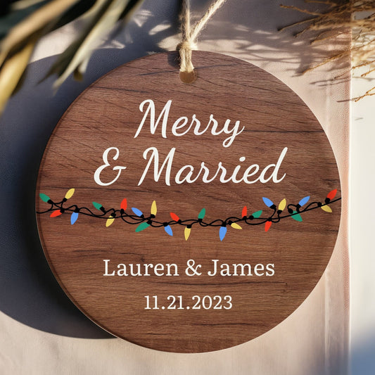 Merry and Married Ornament, Personalized Christmas Married Ornament, Custom Wedding Ornament, Couples Ornament, First Christmas Married Gift