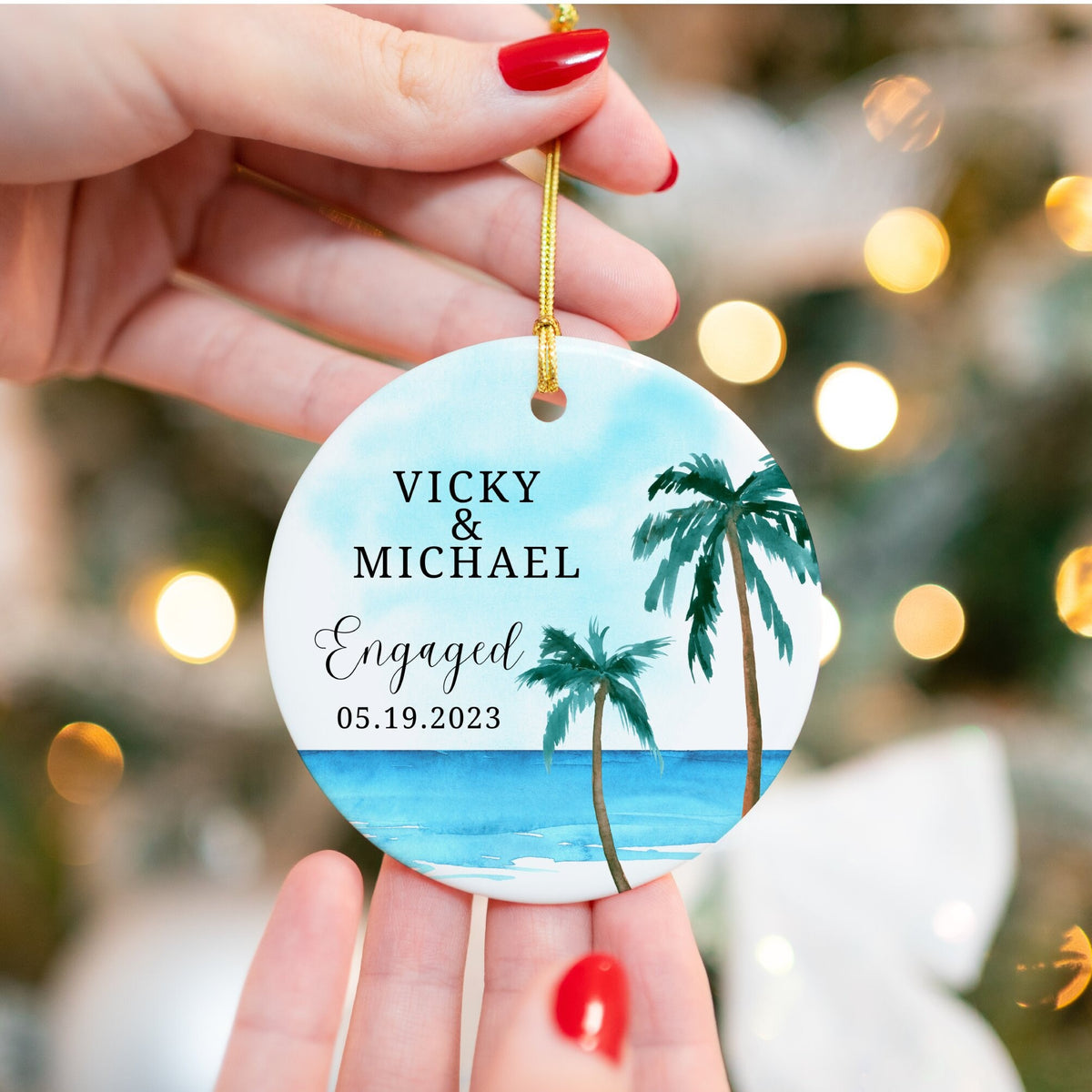 Personalized Engaged Ornament - Engagement Christmas Ornament - First Christmas Engaged - Engaged Ornament - Custom Engagement Gift - Beach