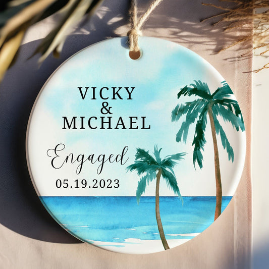 Personalized Engaged Ornament - Engagement Christmas Ornament - First Christmas Engaged - Engaged Ornament - Custom Engagement Gift - Beach