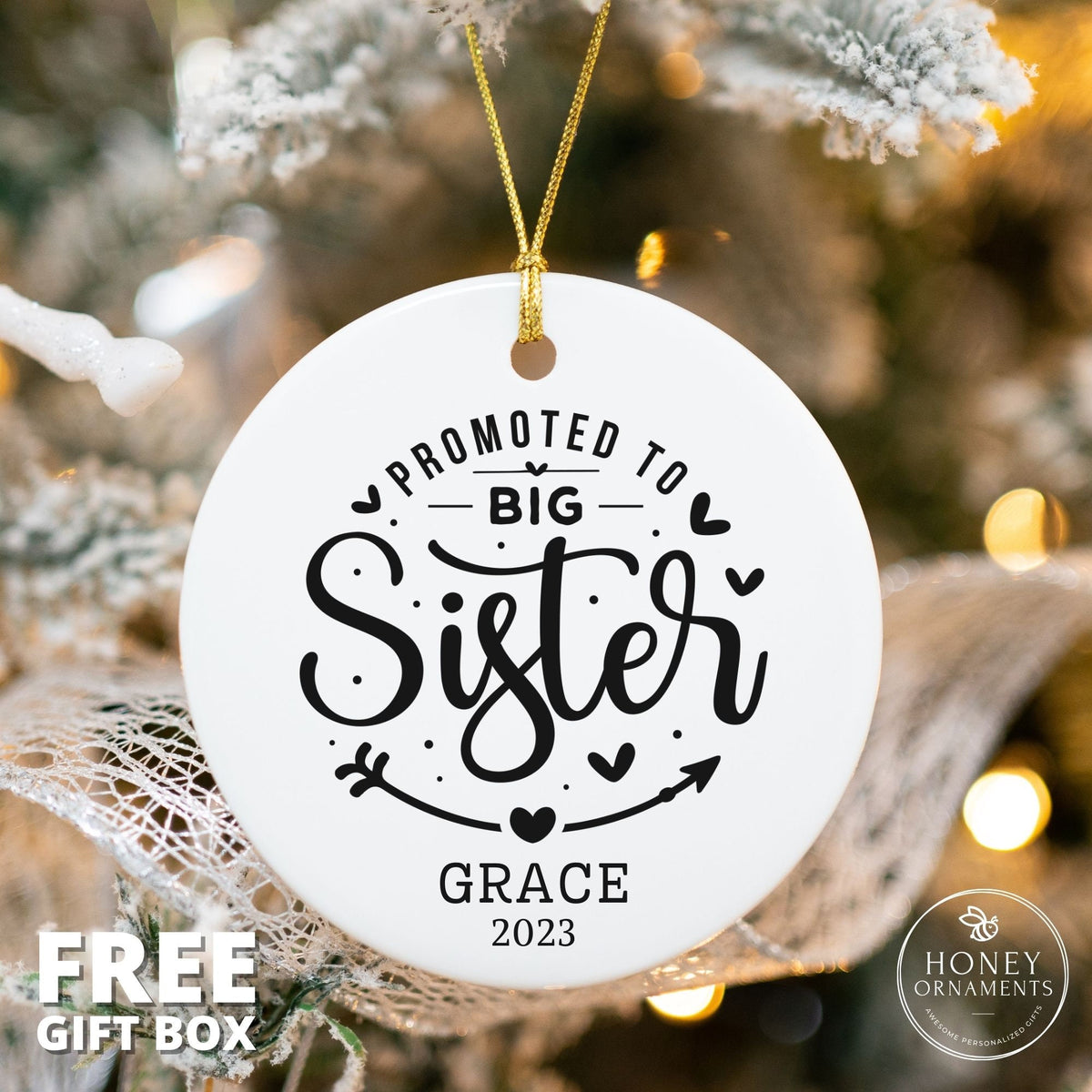 Promoted to Big Sister Ornament, Big Sis Announcement, Pregnancy Announcement, Promoted to Sister Christmas, Sibling, Gift for Sister